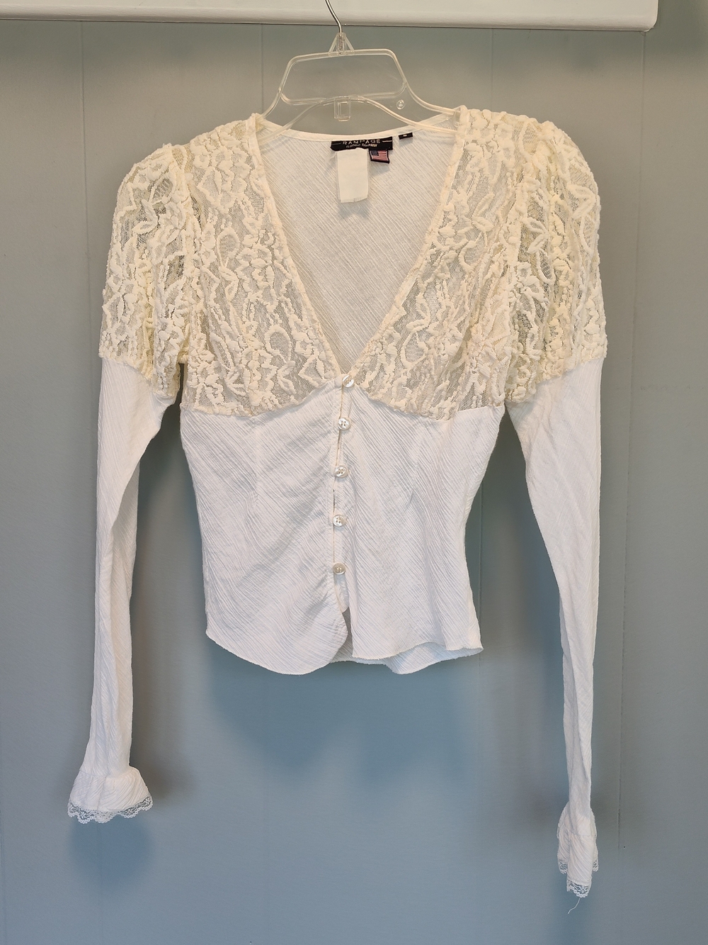 Vintage Ivory Lace Button-Front Women's Top - Made in USA